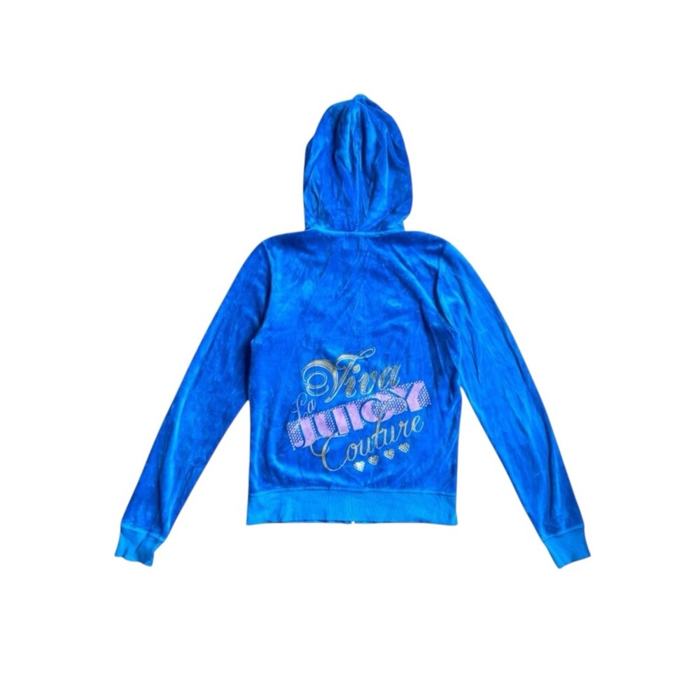 Juicy Couture‎ Blue Velour Zip-Up Hoodie Size L Rhinestones